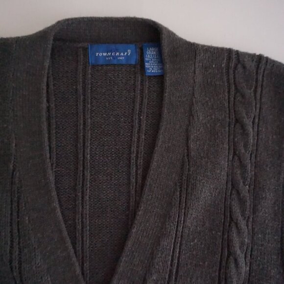 Vintage Towncraft Grey-ish Brown Cable Knit Button Up Cardigan Vest L - Picture 9 of 10